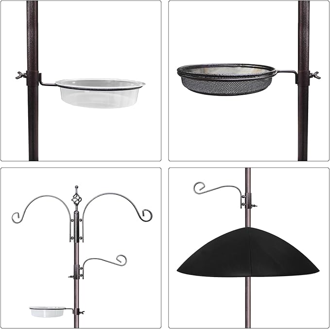 Bird Feeder,91in 4 Hook Bird Feeder Pole with Squirrel Baffle,Bath and Mesh Tray,Steel Multi-Feeder Kit Stand for Attracting Wild Birds, Easy Assembly for Courtyards (Weld, Black 91IN)-VerdiqueGarden