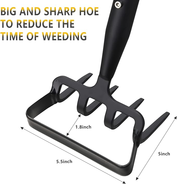 Hoe Garden Tools, 37-49 Inch Gardening Tools for Weeding, Stirrup Hoe Long Handle for Yard Weed Puller, Scuffle Hula Adjustable Weeding Loop Hoe for Lawn, Vegetable, Soil, Planting Black-VerdiqueGarden