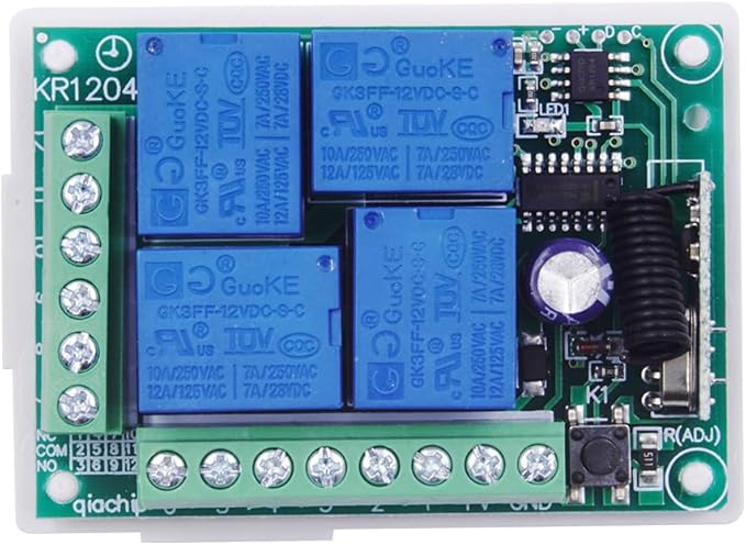 QIACHIP Universal 12V 4CH Wireless Relay Remote Module Switch RF 433Mhz with Remote Control Key Fob 2 Transmitters 1 Receiver for Light Garage Door Electric Gate,Momentary Toggle Latched(KR1204)-VerdiqueGarden