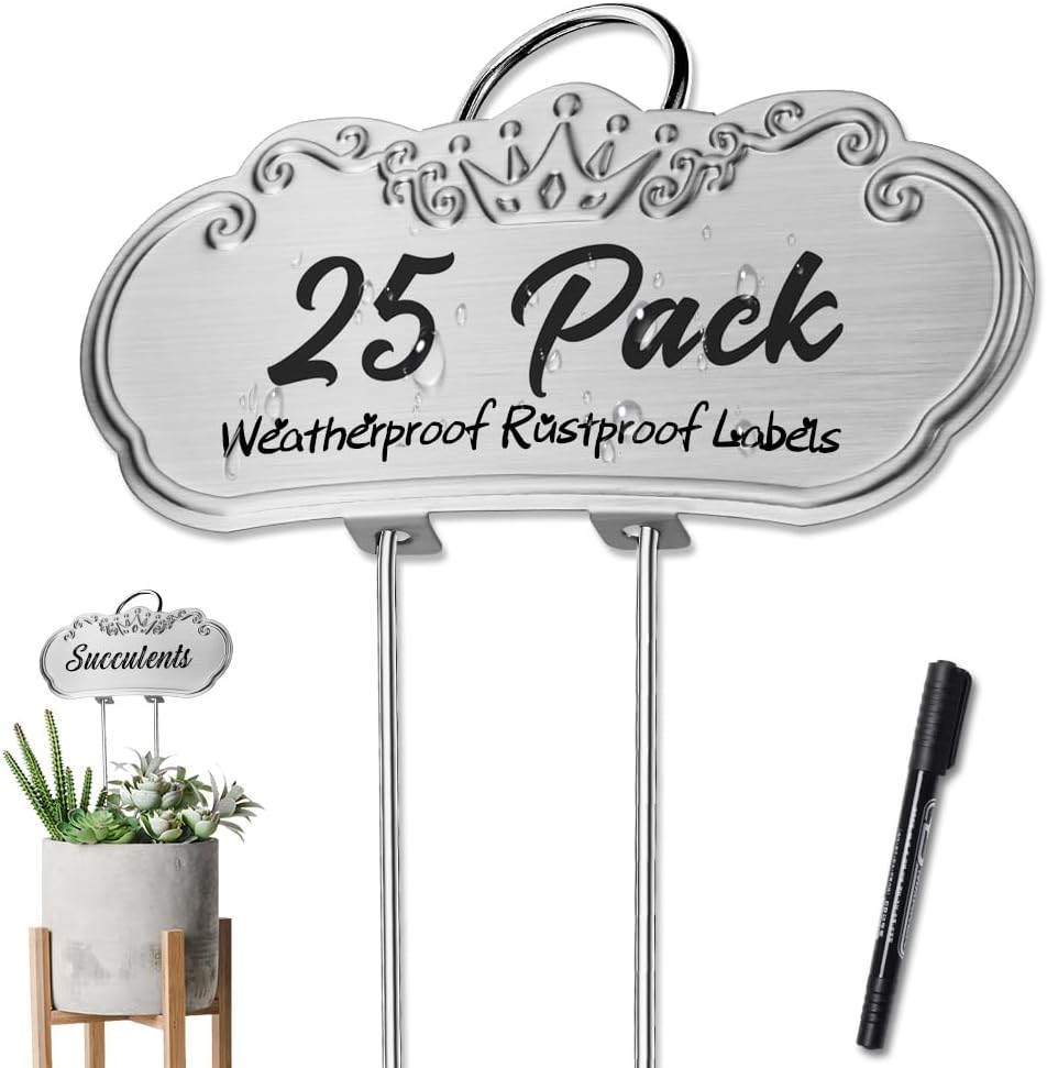 Metal Plant Labels,Tall Outdoor Garden Markers for Flower, Fruit and Vegetable, 304 Stainless Steel Weatherproof Signs (25 Packs, 4" x 1.9", Silver)-VerdiqueGarden
