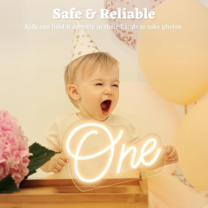 One Neon Sign for First Birthday, LED Neon Lights One Table Number Neon Light Lamp for Home Birthday Party Decor Photo Prop Christmas Gift-VerdiqueGarden