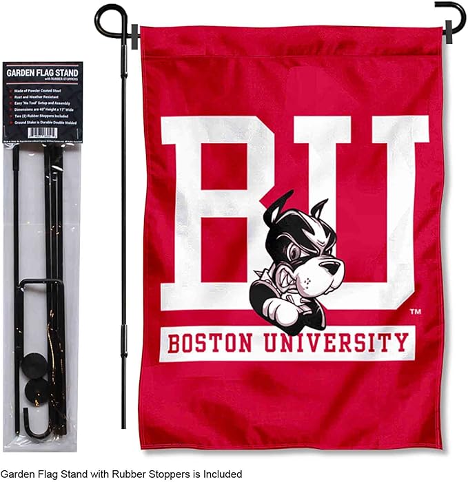 College Flags & Banners Co. Boston Terriers Garden Flag with Pole Stand Holder-VerdiqueGarden