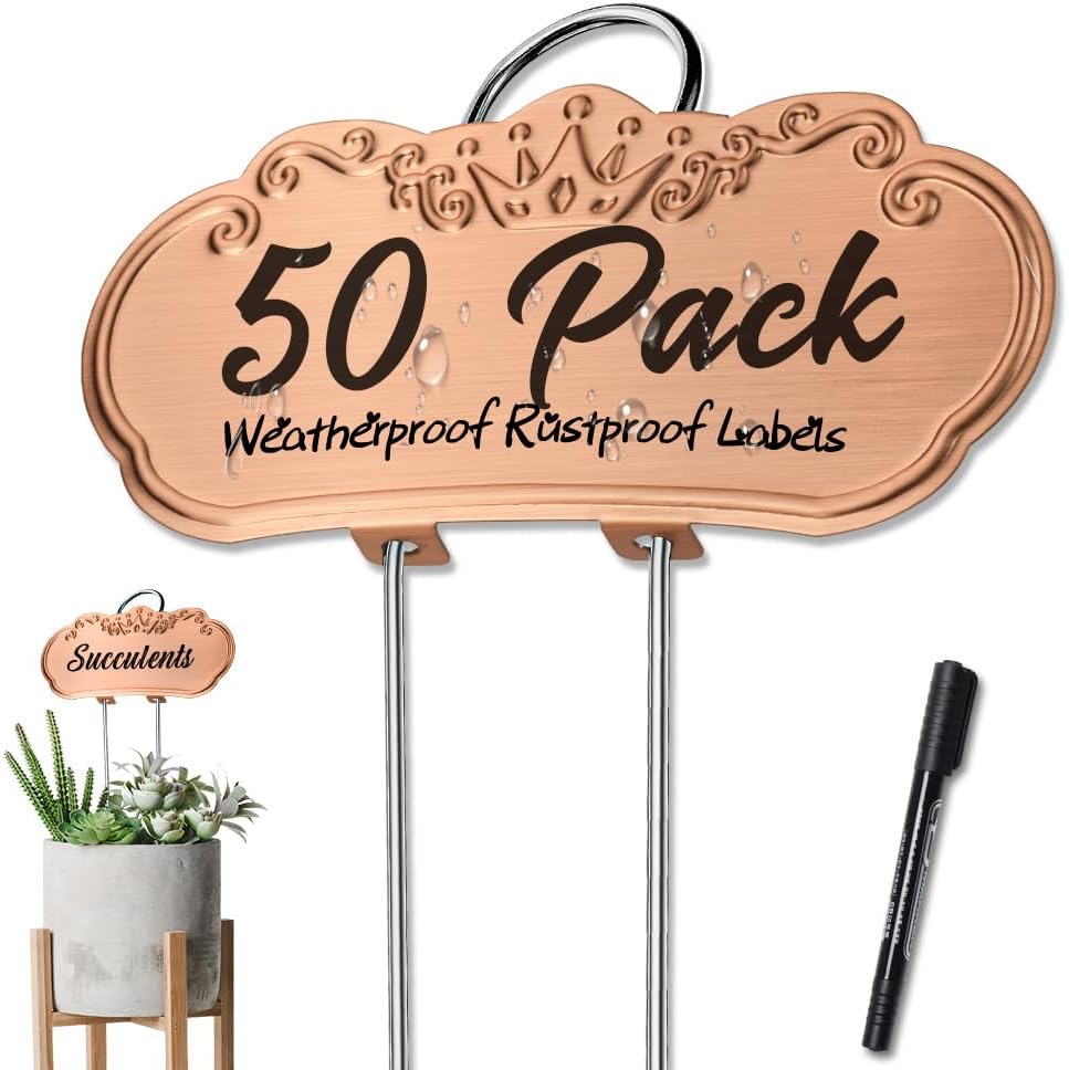 50 Packs Metal Plant Labels, Tall Outdoor Garden Markers for Flowers, Fruits and Vegetables, 304 Stainless Steel Weatherproof Signs (4" x 1.9", Gold)-VerdiqueGarden