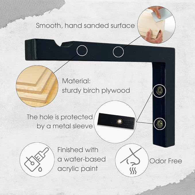 2-Piece Set of Plant Hooks for Wall 6 Inch - L-Shaped Mounted Wooden Plant Hook - Indoor and Outdoor Bracket Plant Hanger for Planters, Lanterns, Bird Feeders and Plant Basket (Black)-VerdiqueGarden