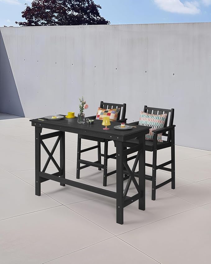 HDPE Patio Bar Table, 41" Rectangle Outdoor Bar Tables Counter Height Table, Adirondack Outdoor Bar Height Table, HDPE Outside Pub Tables for Balcony, Deck, Backyard, Poolside, Obsidian-VerdiqueGarden