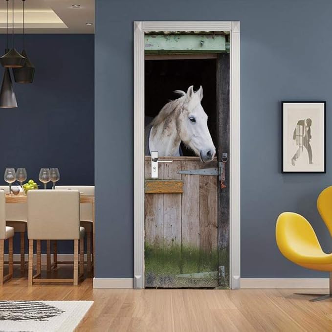 Horse 3D Door Stickers Murals - Peel & Stick - Waterproof & Washable - Matt Finish - Realistic Style - Horse Color - Animal Pattern - 37.4" x 82.7" - Door & Wall-VerdiqueGarden