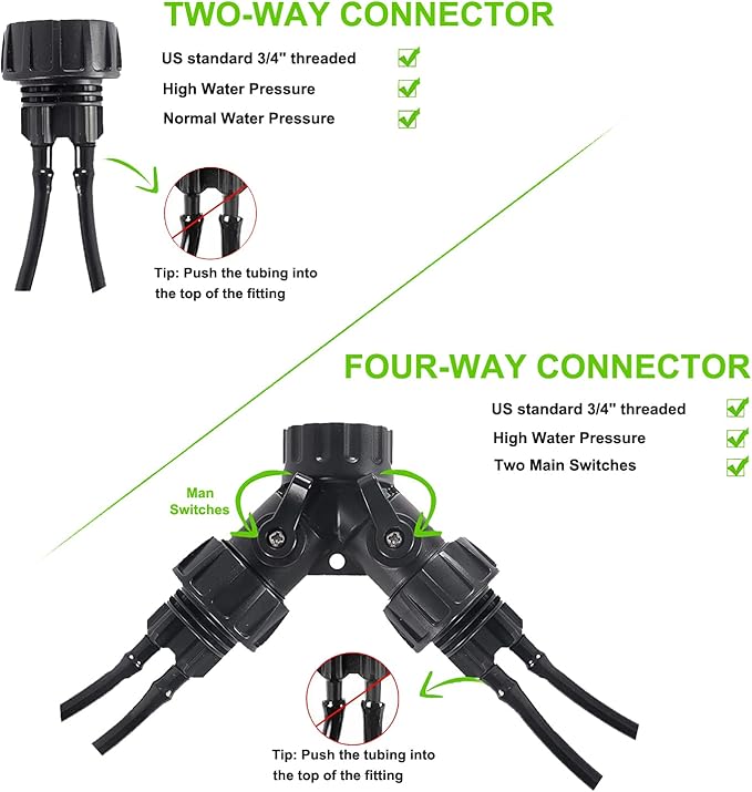 1/4 Inch Drip Irrigation Tubing to Faucet Adapter Connector, 2 Way Y Splitter for 3/4" Inch Garden Hose to 1/4 Inch Drip Irrigation Hose-VerdiqueGarden
