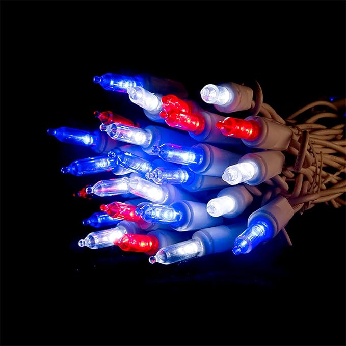 Red White and Blue LED Christmas Lights - 35 Count 4th of July String Lights for Small Tree, Crafts, Independence Day Patriotic Decorations, 11 Feet White Wire, UL Certified, Connectable-VerdiqueGarden