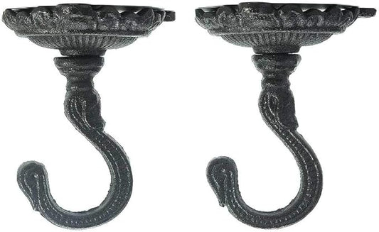 Sungmor Heavy Duty Ceiling Hooks for Hanging Plants, 2PC Black 3.5x3.9Inch Large Cast Iron Ceiling Hooks, Antique Decorative Ceiling Swag Hooks for Hanging Planter Chandelier Wind Chime Lantern Hanger-VerdiqueGarden