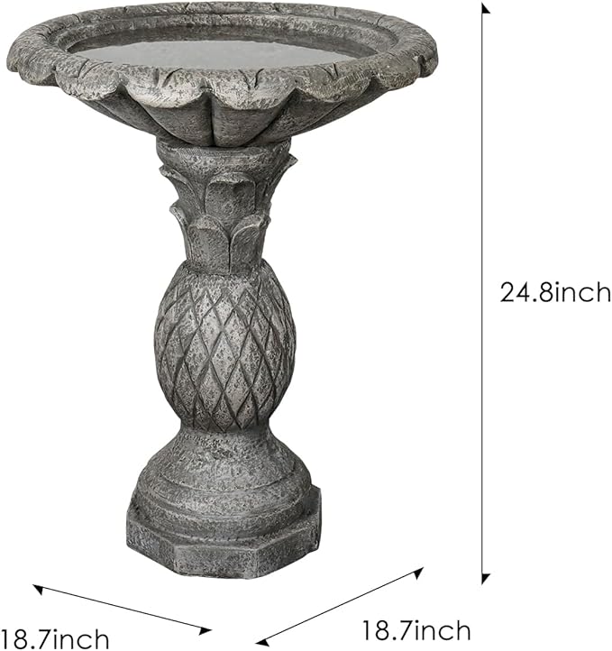 SunJet 24.8 Inch Heigh Concrete Bird Bath with Pineapple Texture – birdbath Sturdy & Elegant Design, Vintage Freestanding Style, Attracts Birds and Enhances Garden, Patio, Yard, Lawn Décor-VerdiqueGarden