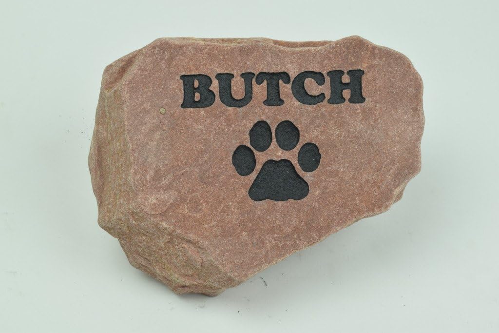 Personalized Red Pet Memorial Stone Headstone Grave Marker Dog or Cat with Paw Print and Engraved with Name of Your Pet-VerdiqueGarden