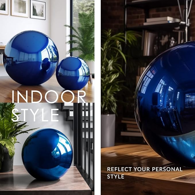 10 Inch Stainless Steel Gazing Globe,v2croft Hollow Ball Mirrored Surface Polished Shiny Sphere,Garden Stainless Steel Gazing Ball for Outdoor Lawn Pond Yard Ornament(Blue)-VerdiqueGarden