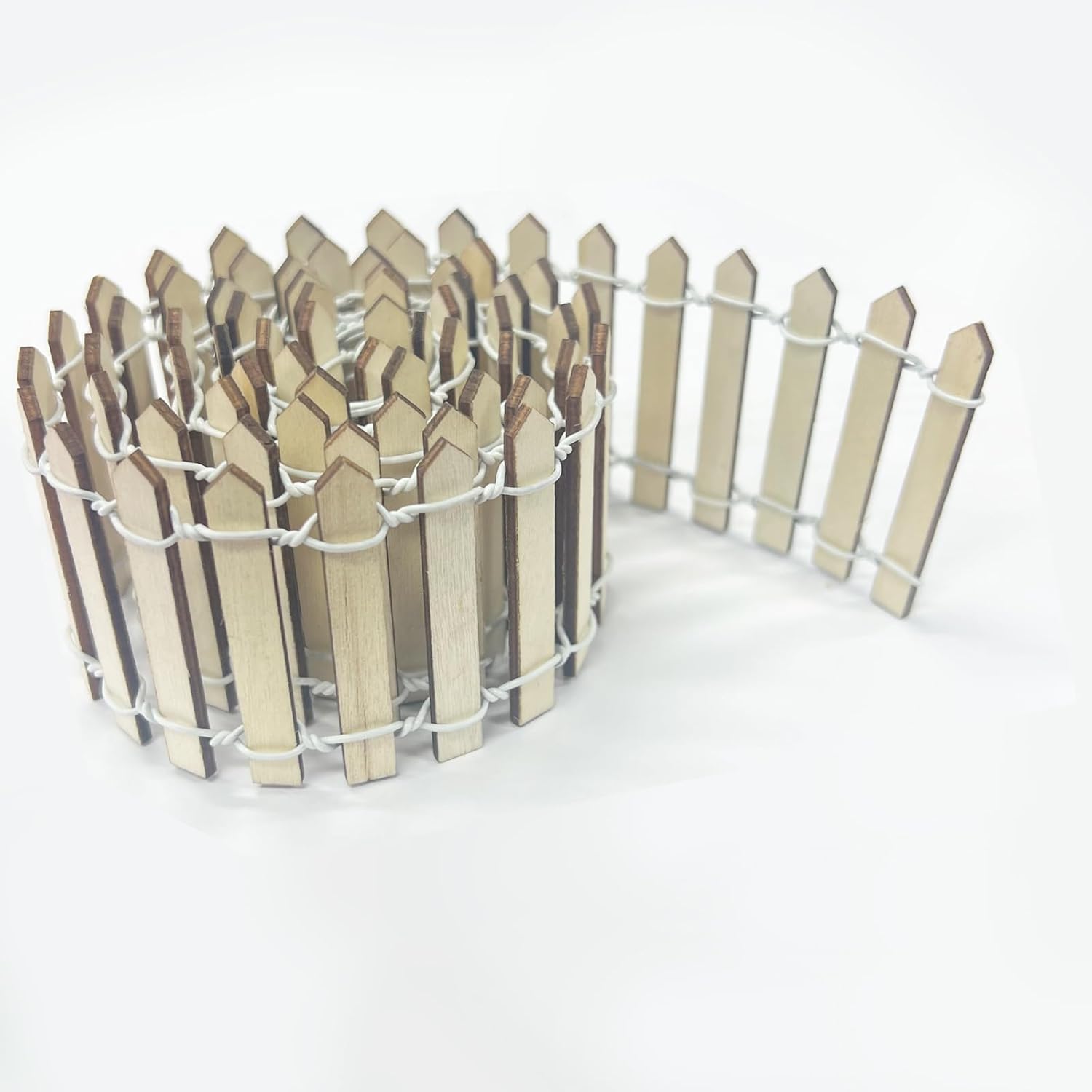 35 Inches Mini Fairy Garden Fence DIY Small Wood Decorative Picket Fence Micro Landscape Miniature Ornaments for Dollhouse, Crafts, Diorama Project, Plant Pot (Nature Wood-Brown Edge)-VerdiqueGarden