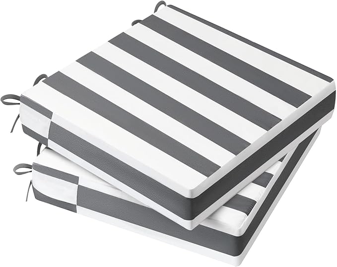 AAAAAcessories Outdoor Seat Cushions for Chairs, Waterproof, Fade-Resistant Patio Furniture Replacement Cushions, 21" x 21" x 4", Set of 2, Gray Cabana Stripe-VerdiqueGarden
