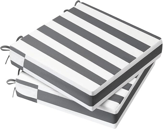 AAAAAcessories Outdoor Seat Cushions for Chairs, Waterproof, Fade-Resistant Patio Furniture Replacement Cushions, 21" x 21" x 4", Set of 2, Gray Cabana Stripe-VerdiqueGarden