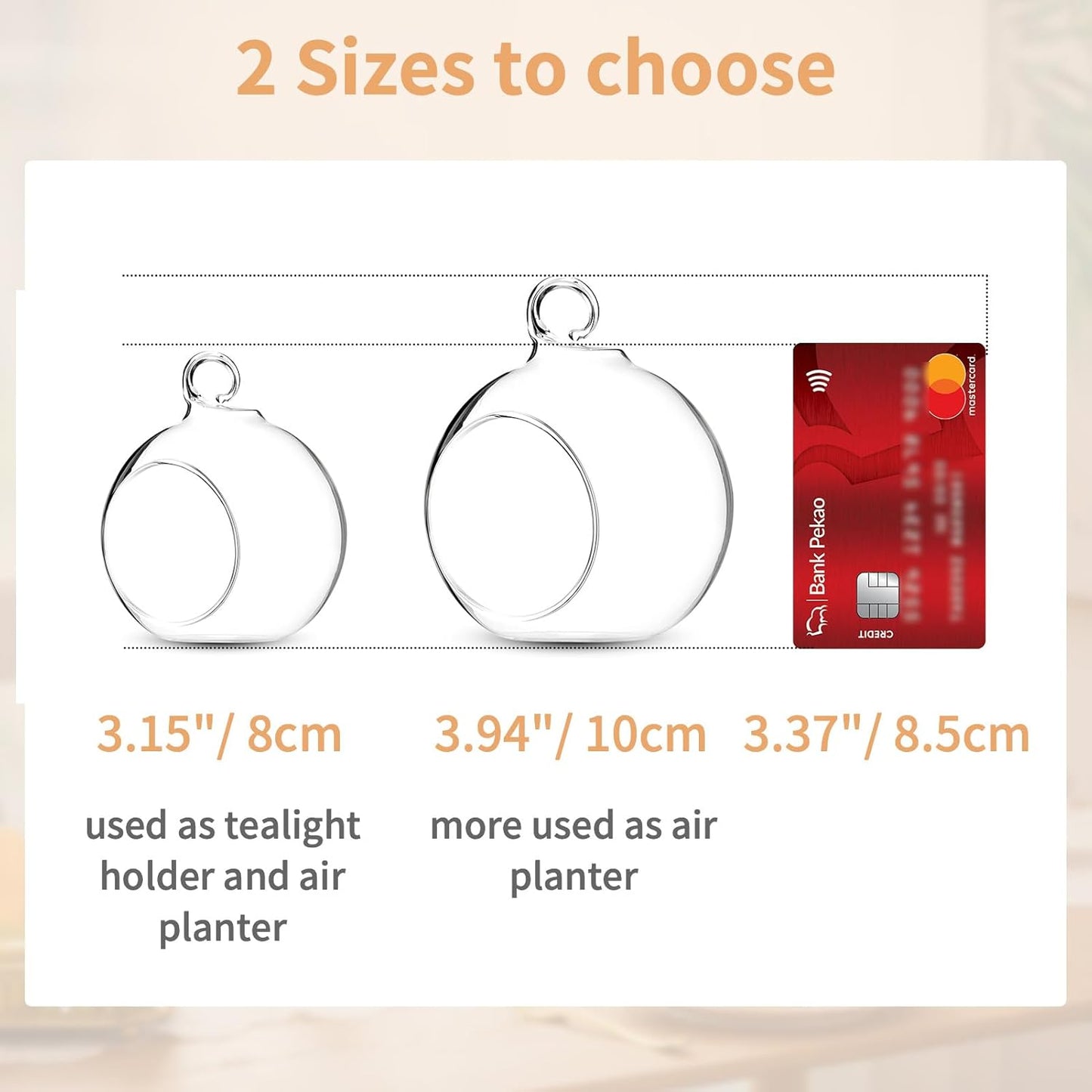 Set of 8 Air Plant Holder Hanging Glass Globe Tea Light Candle Holders Home Wedding Party Centerpieces Decor Indoor Outdoor Tealight Candleholders (8Pcs 4 inches Diameter)-VerdiqueGarden