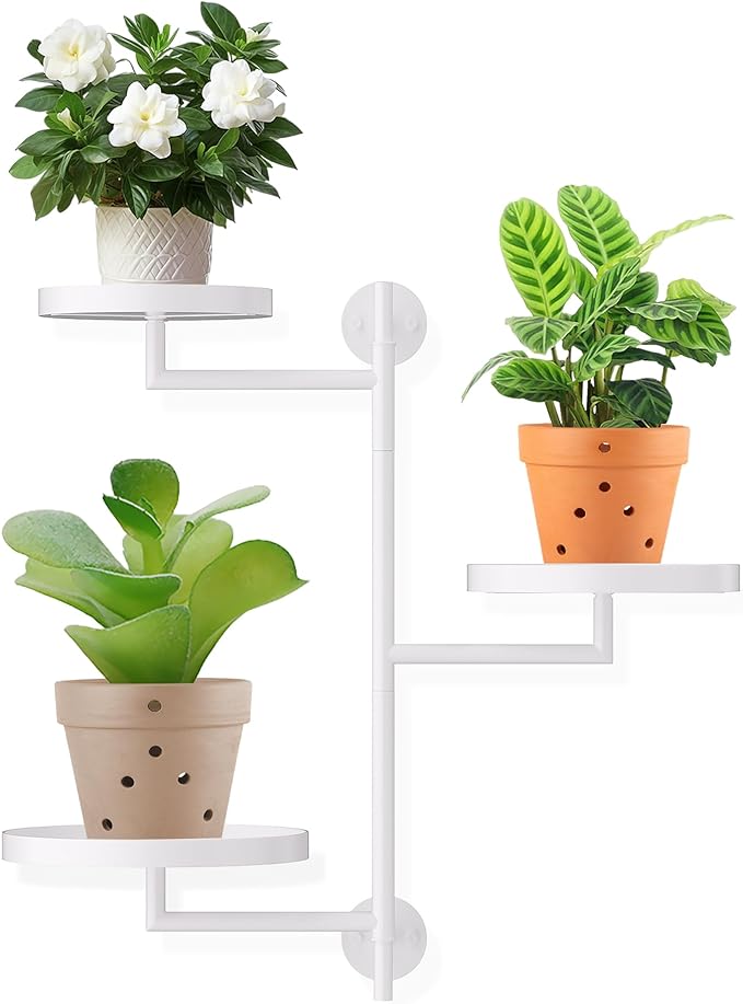 Rotating Window Plant Shelves, 3-Tier Metal Plant Shelf Indoor, White Plant Stand, Plant Rack for Wall Planters for Plants¡ê?Window Sill Gifts for Plant Lovers-VerdiqueGarden
