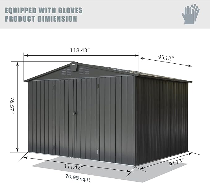 Domi Outdoor Storage Shed 10' x 8’, Metal Garden Shed with Galvanized Steel Frame for Bike, Tools, Lawn Mowers, Pool Toys, Outdoor Storage Cabinet with Lockable Door for Garden Lawn Patio (Dark Grey)-VerdiqueGarden