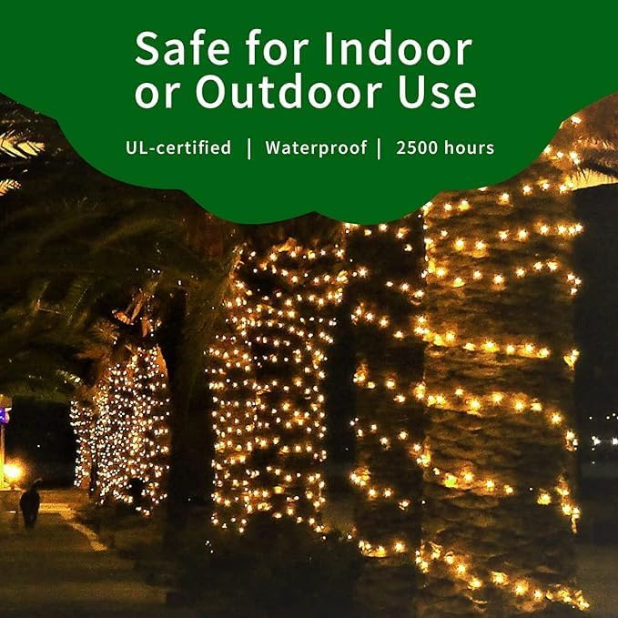 Ultra-Bright Connects End to End Yellow Christmas Mini Lights 300L 63.8Ft(2Sets-Each 150L) UL Listed Incandescent Bulb String Light for Indoor Outdoor Holiday Garden Christmas Tree Decor-VerdiqueGarden