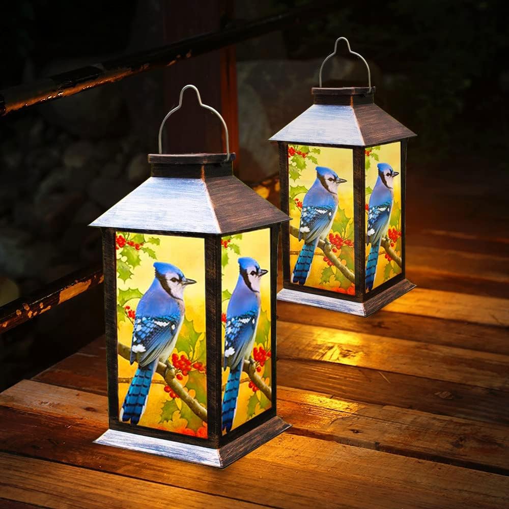 Solar Lanterns Outdoor Hanging Blue Jay Solar Lights Decorative for Garden Patio Porch and Tabletop PVC Waterproof LED Lantern (1pack)…-VerdiqueGarden