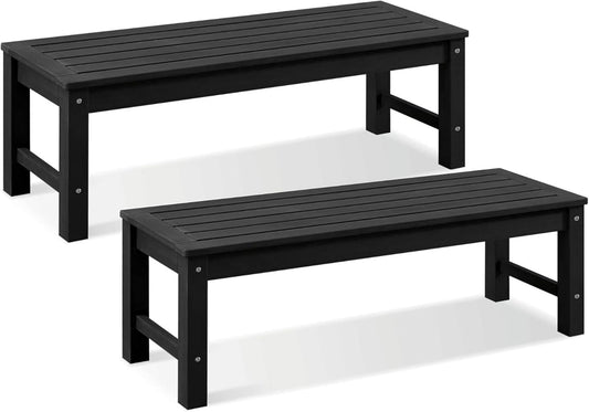 Psilvam Knight Bench Set of 2, Two Person Outdoor Poly Lumber Patio Backless Bench, Weatherproof Garden Bench That Never Rot and Fade, Suit for Church, School, Garden, Porch and Park (Black)-VerdiqueGarden