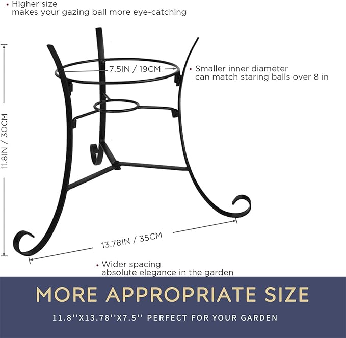 12" Tall Iron Gazing Ball Stand, Classic Stylelish Garden Hardware Metal holder for 8/10/12-Inch, Strong and Durable handmade Gazing Globe Display Stand Decoration for Outdoor, Home, Yards-VerdiqueGarden