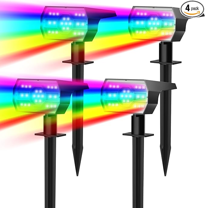 NYMPHY Solar Color Changing Lights, 7 Lighting Modes Solar Lights Outdoor Waterproof IP68, Multicolor RGB Outdoor Lights for Garden Yard Landscape Decorations- 4 Pack-VerdiqueGarden