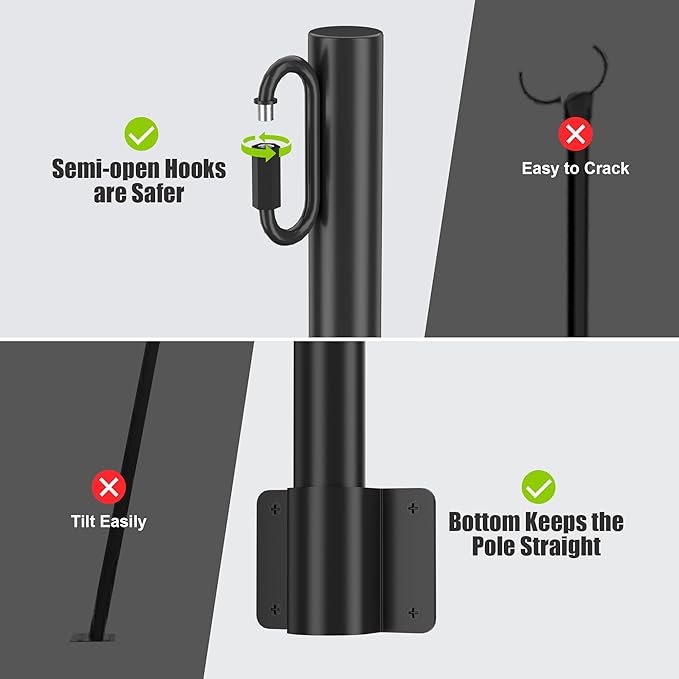 Suchtale 4 Pack 1.3 FT String Light Poles, Suspension Outdoor Fence Post Lights with Clip and Bracket, Outside String Lights Hanging, Wall Mounting Stand for Patio Garden Backyard Wedding Party, Black-VerdiqueGarden