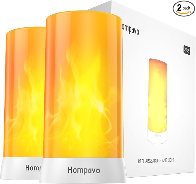 Hompavo 【Upgraded】 LED Flame Lights, 4-Mode Rechargeable Battery Operated Flameless Candles, Waterproof Pillar Flickering Lanterns for Living Room Bathroom Patio Wedding Party Halloween Home Decor-VerdiqueGarden