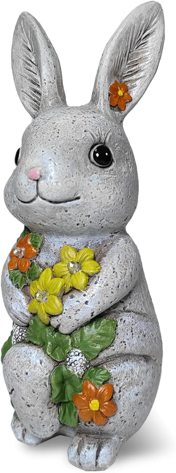 Solar Easter Rabbit Statue - Rock-Like Design with Flower Lamp Beads Woman Gifts Resin Easter Bunny Sculpture for Indoor and Outdoor Statue Decor, Garden Decoration-VerdiqueGarden