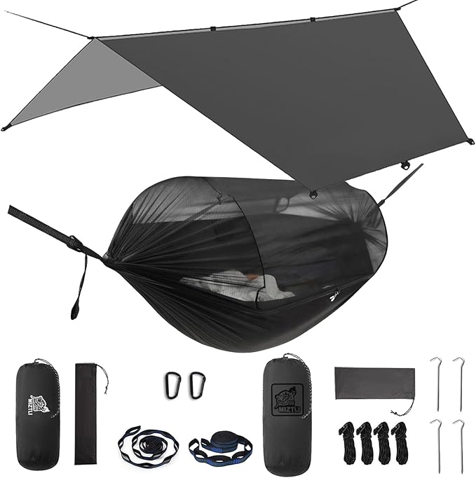 Miztli Camping Hammock -Portable Hammock w/Spacious Net & Tree Straps w/Adjustable Loops, Double and Single Hammock for Outdoor, Indoor, Hiking and Travel-VerdiqueGarden