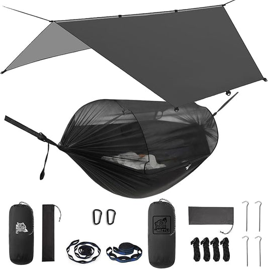 Miztli Camping Hammock -Portable Hammock w/Spacious Net & Tree Straps w/Adjustable Loops, Double and Single Hammock for Outdoor, Indoor, Hiking and Travel-VerdiqueGarden