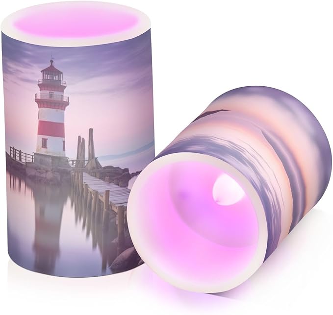 Lighthouse Flameless Candles with Remote Control and Timer, Adjustable Brightness Long Lasting Battery Operated LED Pillar Candles for Indoor Outdoor Party Home Decor, 2 Pack-VerdiqueGarden