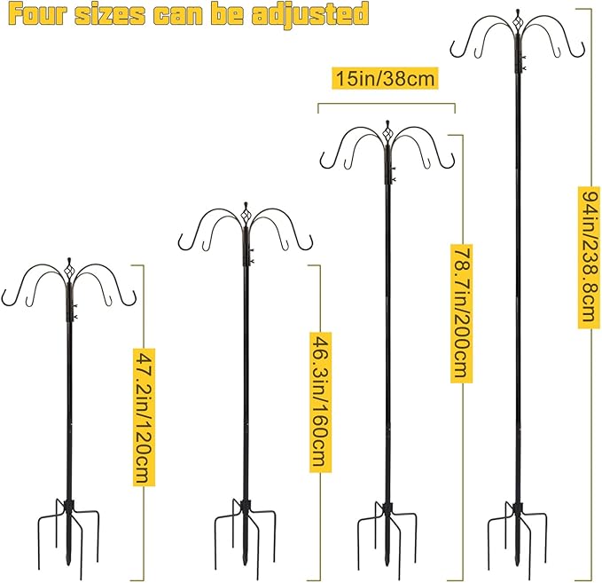 Bird Feeder Station with Suet Cage & Water Bowl Fruit Hook- Adjustable Pole, 6 Hanging Hooks for Wild Birds, Outdoor Garden Bird Feeding Kit-VerdiqueGarden