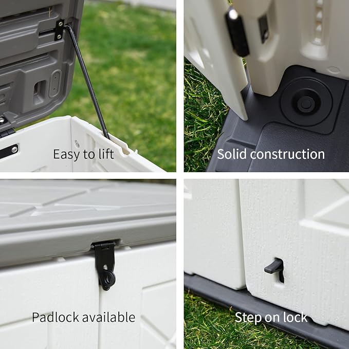 Resin Outdoor Storage Shed, 38 cu.ft Outdoor Storage Box Waterproof for Garden Tools, Patio Furniture, Trash Cans, Garage Storage, Customized Shelves & Lockable (Off White)-VerdiqueGarden