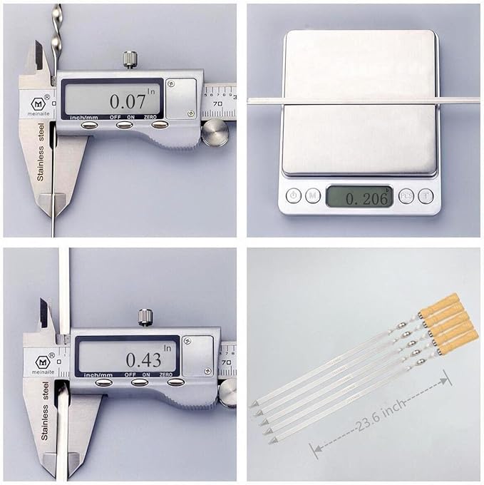 23.6" Large Size Kabob Skewers Flat Metal BBQ Barbecue Skewer Wooden Handle Stainless Steel Shish Kabob Stick Wide Reusable Grilling Set Meat Shrimp Chicken Vegetable Kebab Fork Sausage-12PCS-VerdiqueGarden