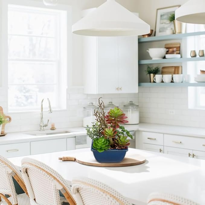 Small Faux Plant Assorted Fake Succulents Plants with Glazed Ceramic Pot Faux Succulents Arrangement Cement Potted Desk Plants Small Fake Plants for Home Table Office Bathroom Shelf Living Room Decor-VerdiqueGarden