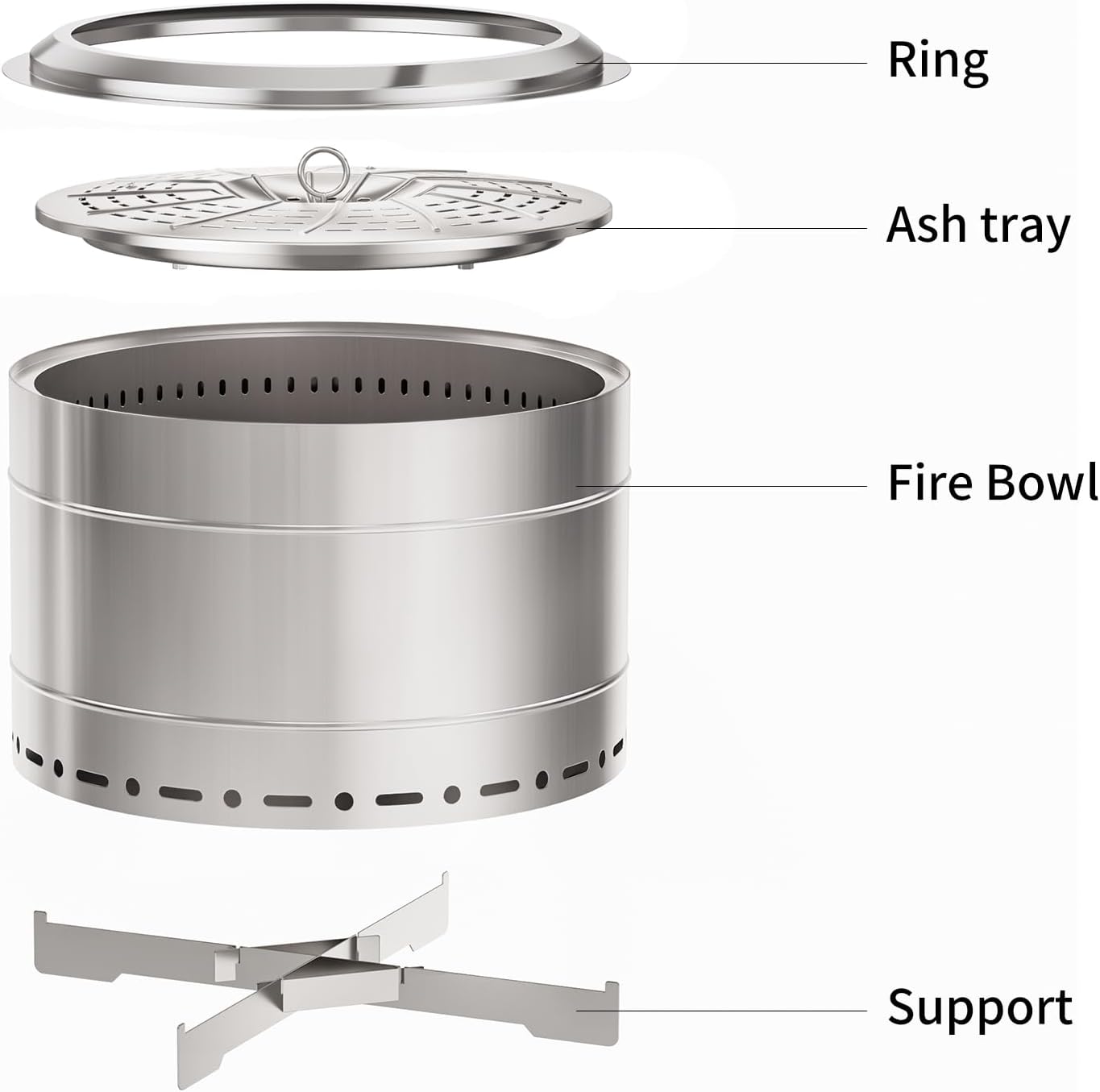 22 inch Smokeless Fire Pit with Carry Bag, Stainless Steel Outdoor Smokeless Firepit, Wood Burning Fire Pits for Camping, Bonfire,Low Smoke Firepit for Outside(Silver)-VerdiqueGarden