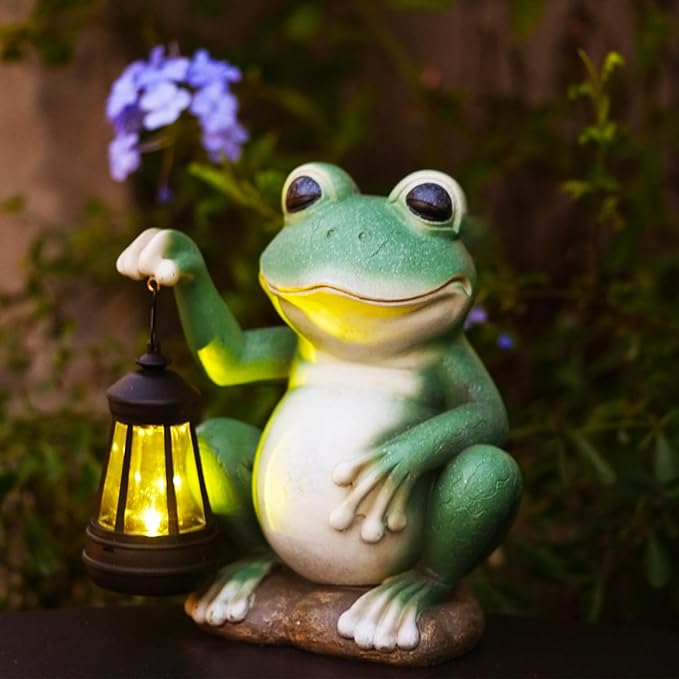 Large Frog Garden Decor for Outside Solar Powered Sculptures for Garden Patio Cute Animal Garden Statues Home Easter Ornaments, Gifts for Mom Grandma-VerdiqueGarden