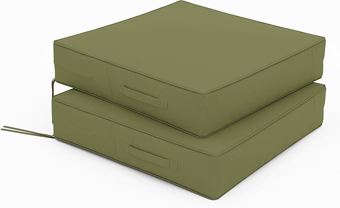 Patio Chair Cushions 24 X 24 X 5 Inch Waterproof Outdoor Seat Cushions for Patio Furniture, Outdoor Sofa Couch Pads with Ties & Handle, Set of 2, Light Green-VerdiqueGarden