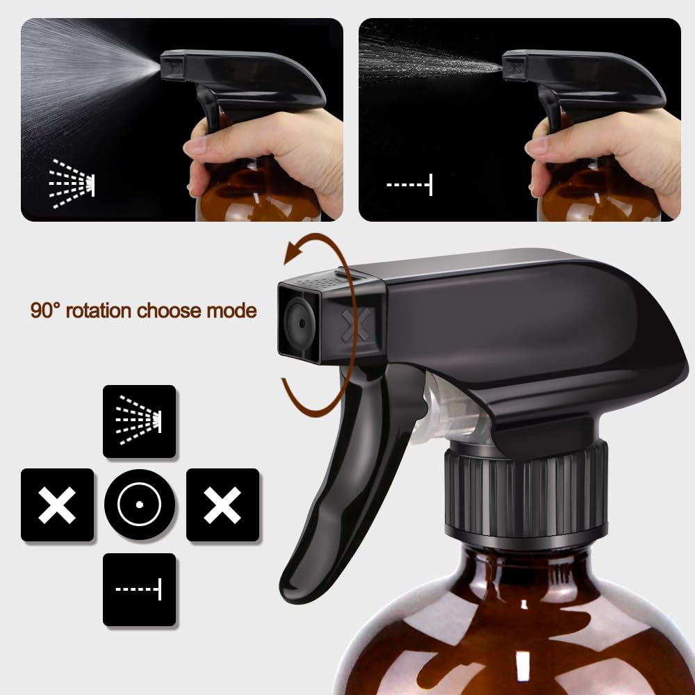 Glass Spray Bottle Kit×10 (2×16oz, 2×4oz, 6×2oz), 9×10ml Roller Bottles, Anti UV, Multi Size and Versatile, Suitable for Aromatherapy, Facial Moisturizing, Watering, etc.(Amber)-VerdiqueGarden