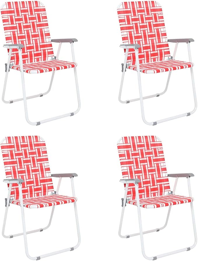 VINGLI Patio Lawn Webbed Folding Chairs Set of 2, Outdoor Beach Chair Portable Dining Chair for Yard, Garden (Red, Classic)-VerdiqueGarden