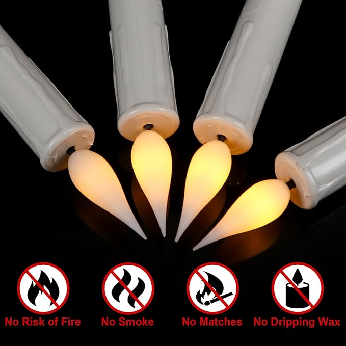 DRomance Christmas Tree Flameless Taper Candle Lights Battery Operated with 10-Key Remote and Timer, 30 Pack Plastic 3D Wick Flickering LED Taper Candles Multi-Using Home Garden Holiday Decor 3.4"-VerdiqueGarden