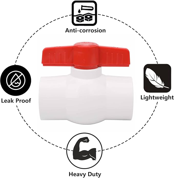 2Pcs 1-1/2" PVC Ball Valve Water Pipe Shut-off Valve Socket with Red T-Handle for Cold Water Supply lines, Irrigation Pipe fitting System(Socket x Socket), Schedule 40-VerdiqueGarden