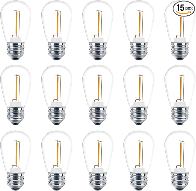 Meconard Shatterproof LED S14 Replacement Light Bulbs,E26 Medium Screw Base, Vintage Edison Bulbs Equivalent to 11 Watt, Fits for Commercial Outdoor Patio String Lights, 2200K Warm White, 15 Pack-VerdiqueGarden