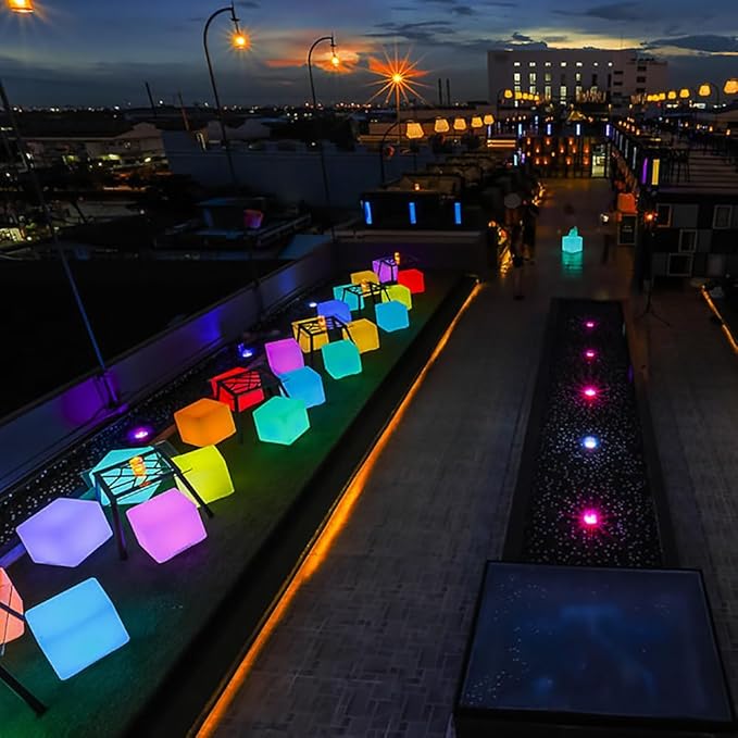 Mr.Go 20-inch LED Lighted Cube Table, Large LED Cube Chair Light, 16 RGB Colors LED Cube Seat w/Remote - Rechargeable - Waterproof - Home Outdoor Patio Pool Bar Stage Party Lighting Decoration-VerdiqueGarden