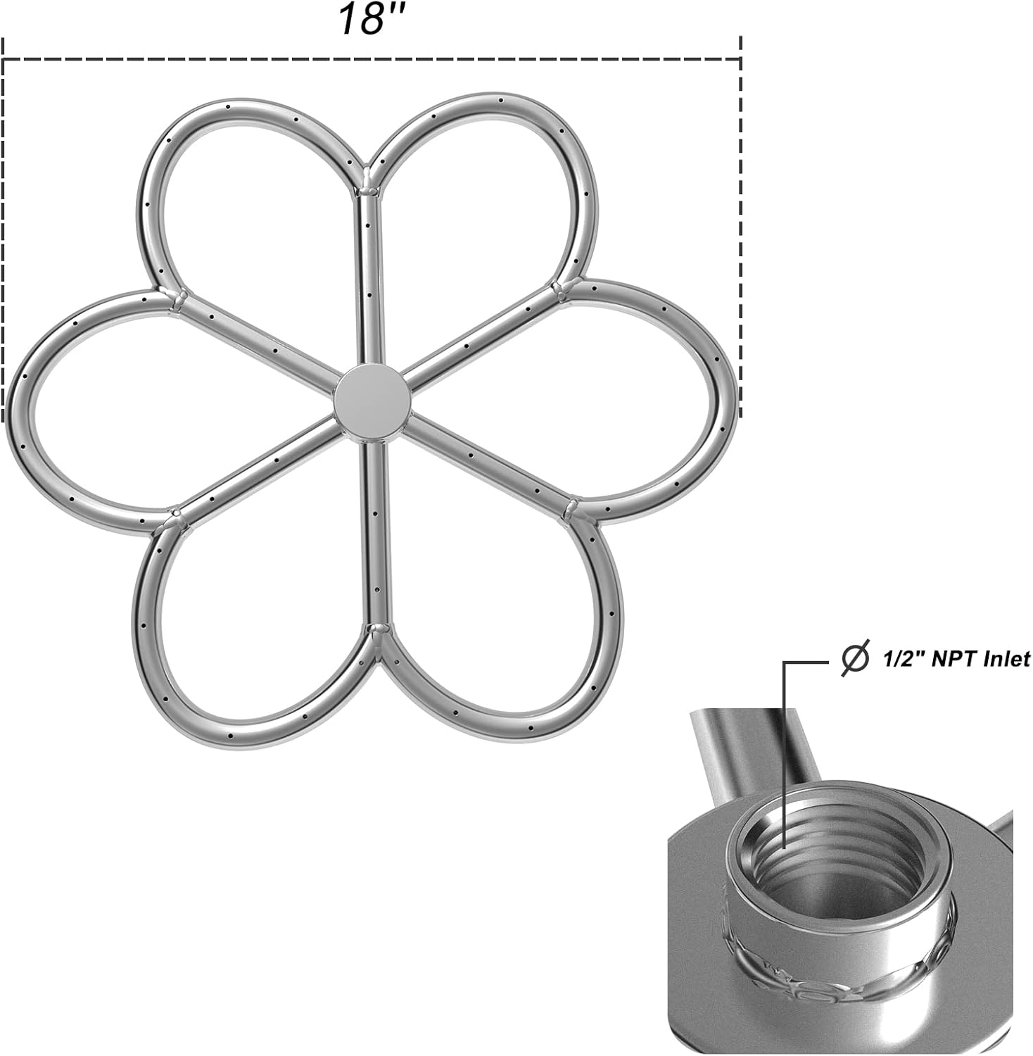 Skyflame 18-Inch Stainless Steel Flower-Shape Fire Pit Burner Ring for Fire Pit, Natural Gas & Propane Fireplace, Indoor/Outdoor, Max BTU 147K…-VerdiqueGarden