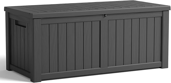 120 Gallon Resin Deck Box, Lockable Patio Outdoor Storage Box for Furniture, Garden Tools and Tools Storage, Waterproof Outside Storage Boxes - Black-VerdiqueGarden