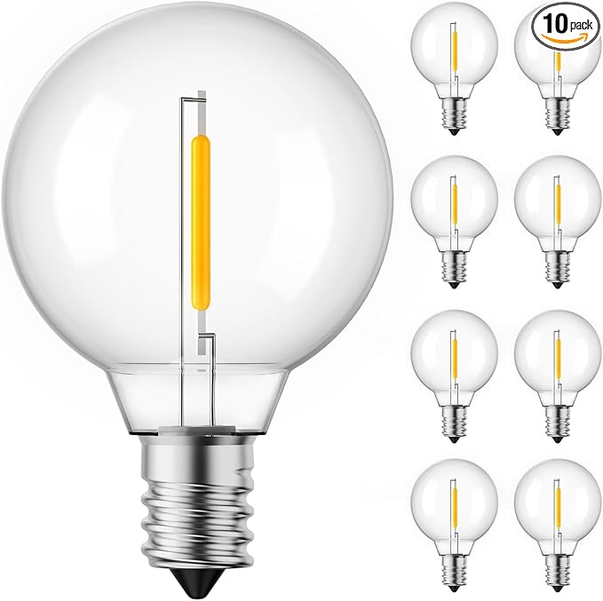 Brightown G40 Replacement LED Light Bulbs, 10 Pack Clear Globe Bulb fits E12 C7 Candelabra Screw Base Sockets, 1.5 Inch Dimmable Edison Light Bulbs for Indoor Outdoor Patio Decor, Warm White-VerdiqueGarden