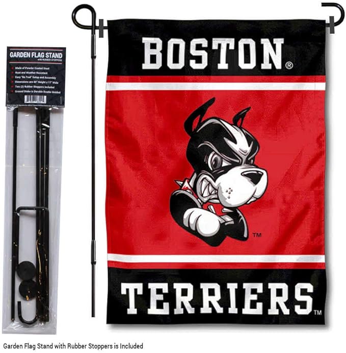 College Flags & Banners Co. Boston Terriers Garden Flag with Stand Holder-VerdiqueGarden